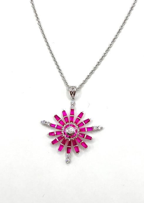 14k Gold Star of Bethlehem with Ruby & Diamond Necklace